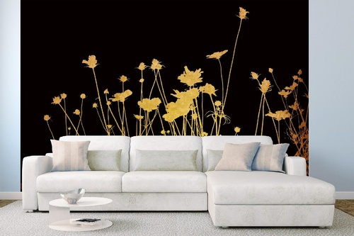 Vlies Fototapete - Goldene Blumen 375 x 250 cm